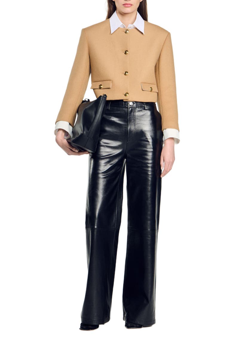 Cropped wool-blend jacket, Alternate, color, Camel