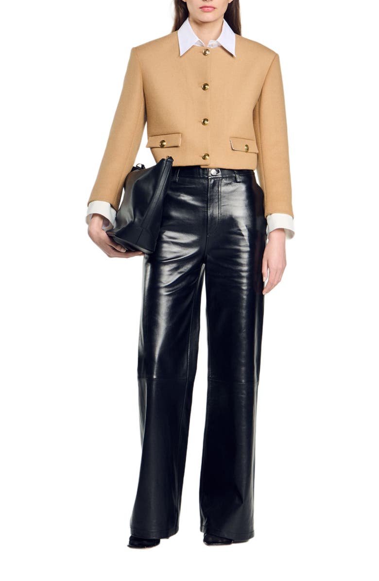 SANDRO Cropped wool-blend jacket, Alternate, color, 