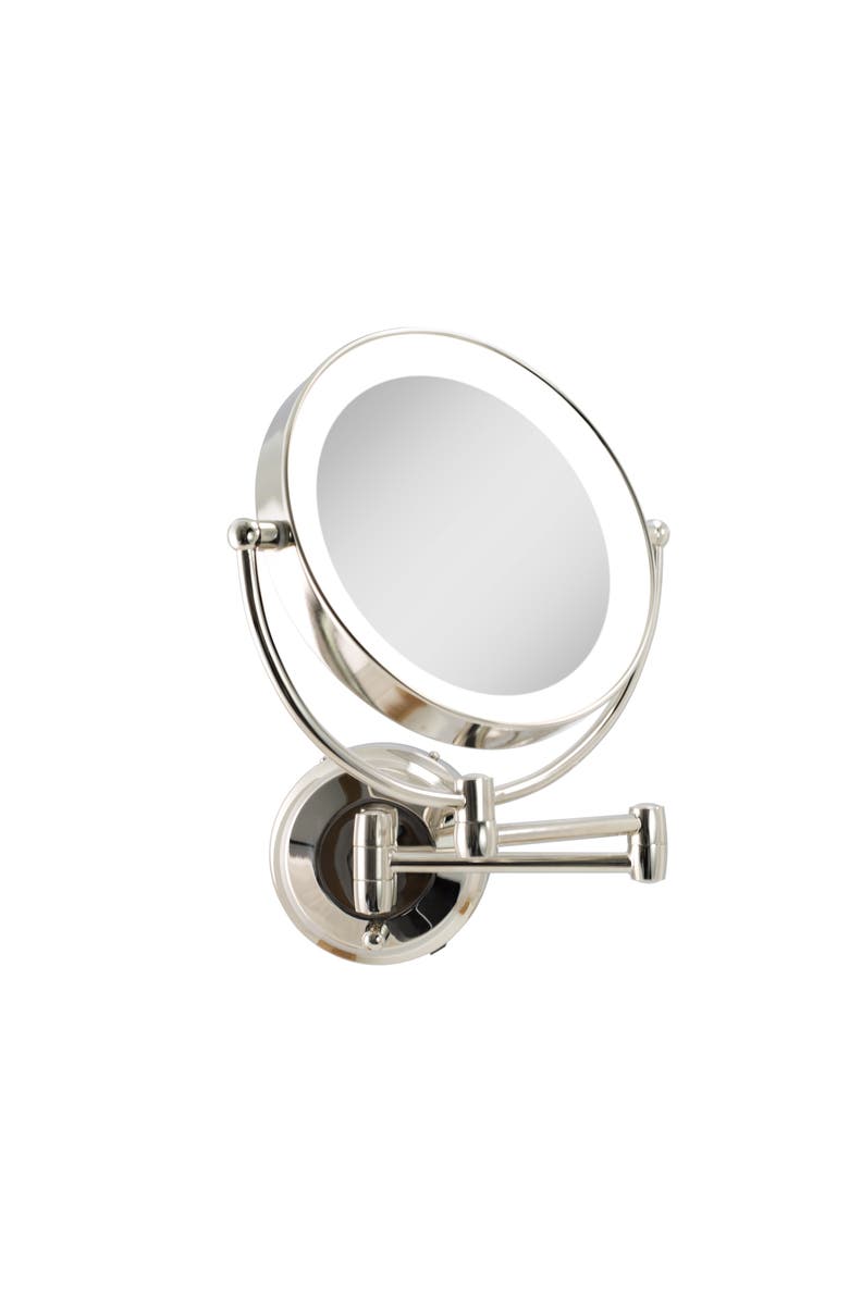 Zadro Lighted Wall Mounted Makeup Mirror with 10X/1X Magnification & Extendable Arm, Alternate, color, Polished Nickel