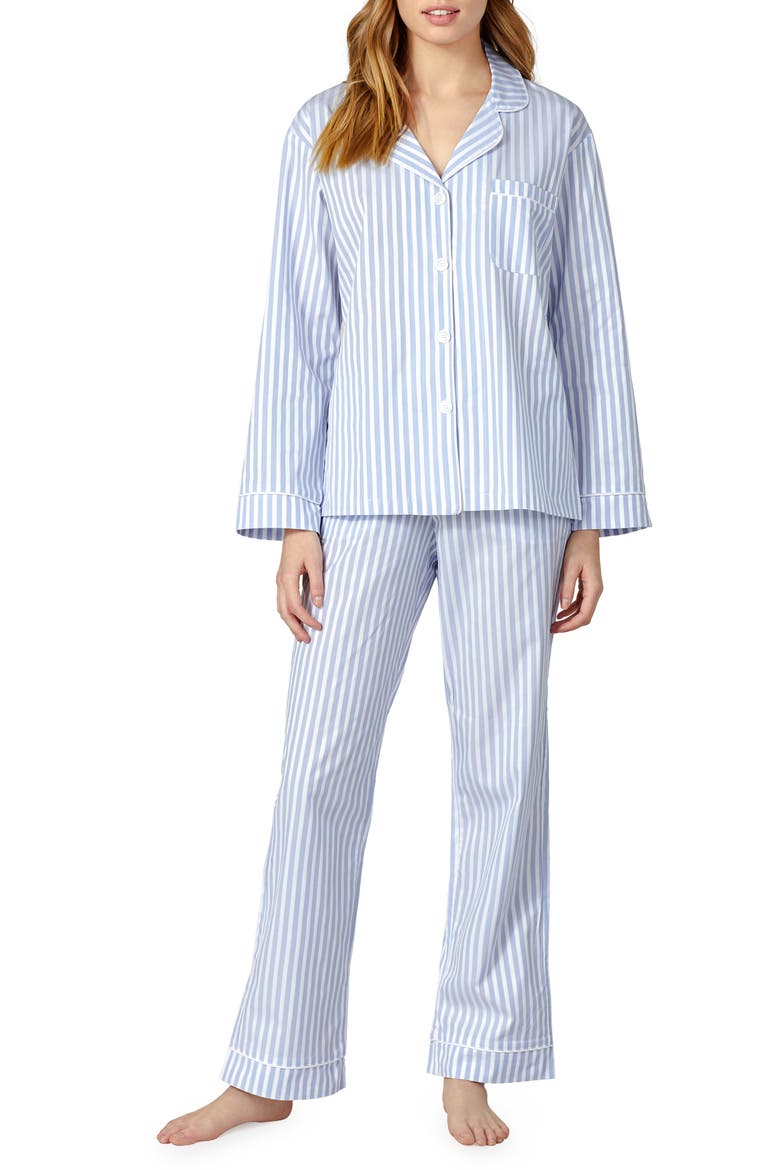 3D Stripe Organic Cotton Sateen Pajamas, Main, color, BLUE