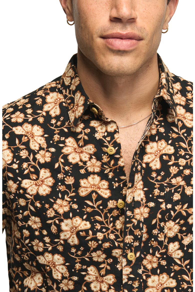 Floral Short Sleeve Cotton Button-Up Shirt, Alternate, color, BLACK PRINT