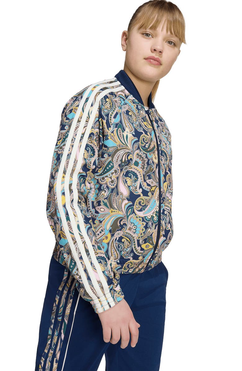 adidas Kids' x Liberty london The Loose Crop Paisley Track Top, Alternate, color, Night Indigo/ Multicolor