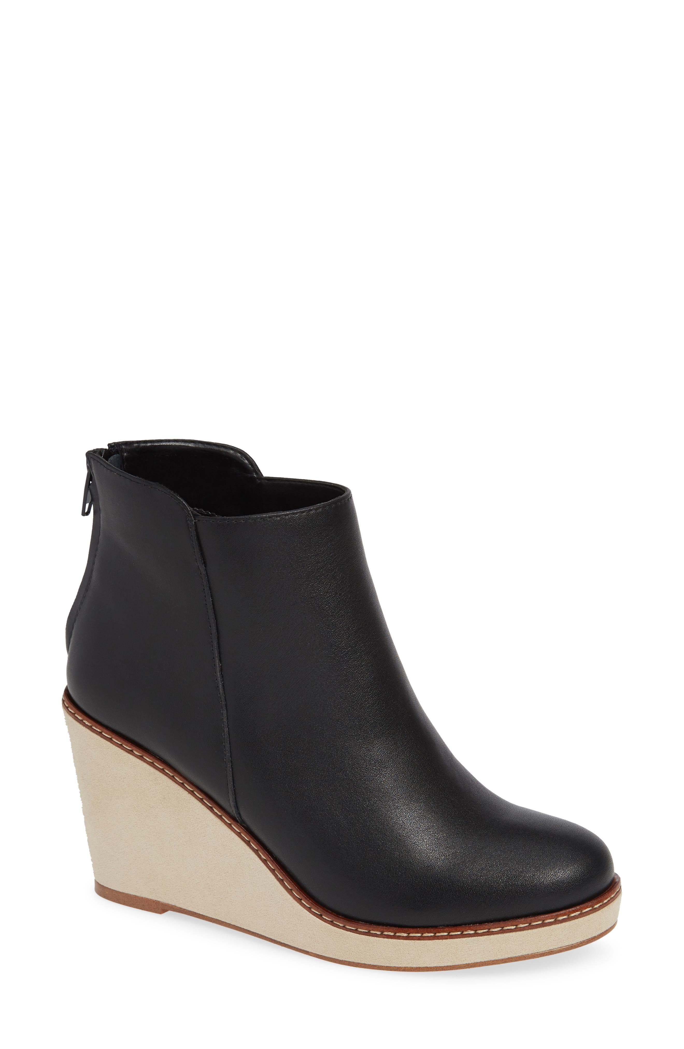 Higgins Wedge Bootie, Main, color, BLACK LEATHER