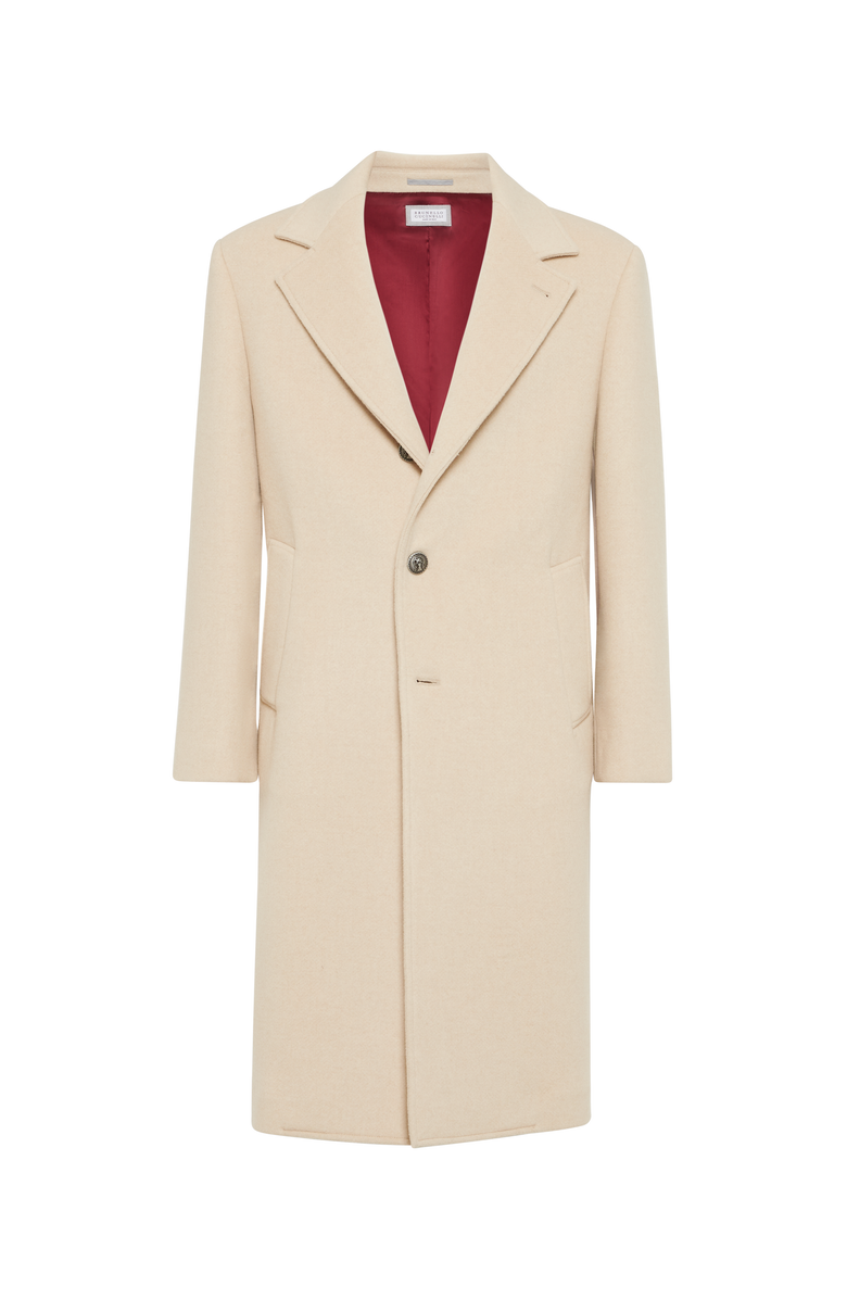 Brunello Cucinelli Camel double cloth coat with metal buttons, Main, color, 