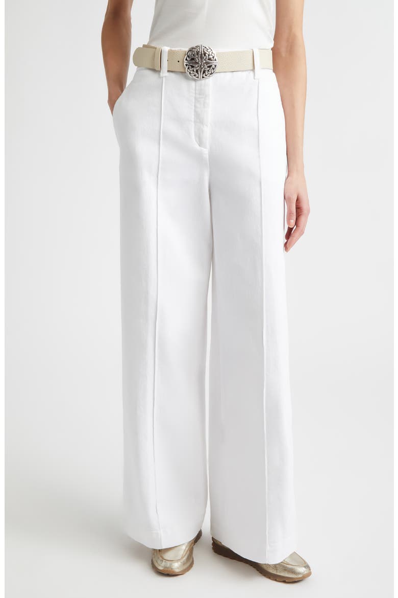 Cotton Stretch Twill Wide Flare Leg Trousers, Main, color, 01 WHITE