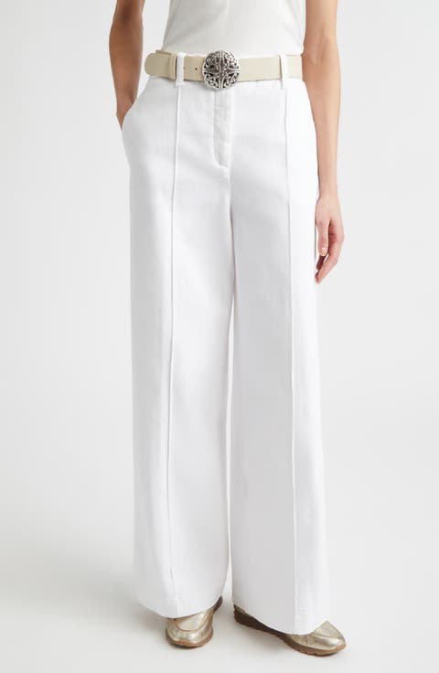 Cotton Stretch Twill Wide Flare Leg Trousers