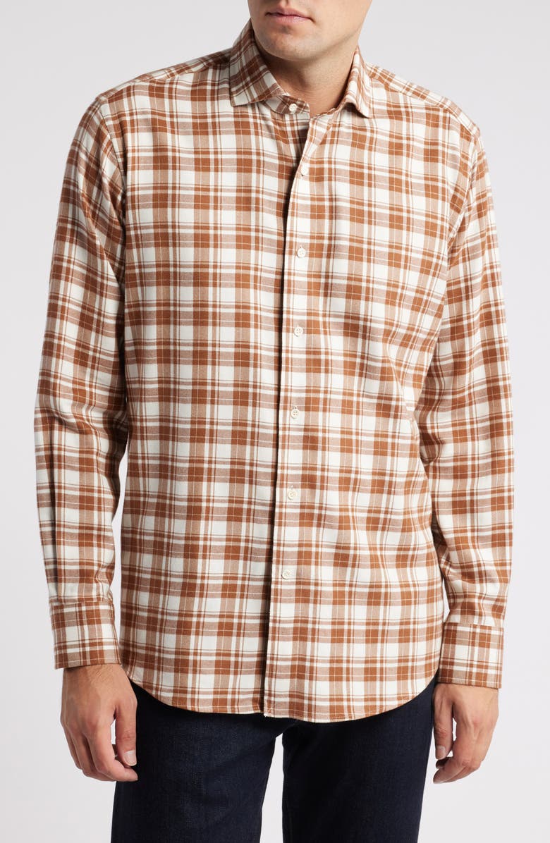 Peter Millar Crown Crafted Trento Plaid Italian Flannel Button-Up Shirt, Main, color, 