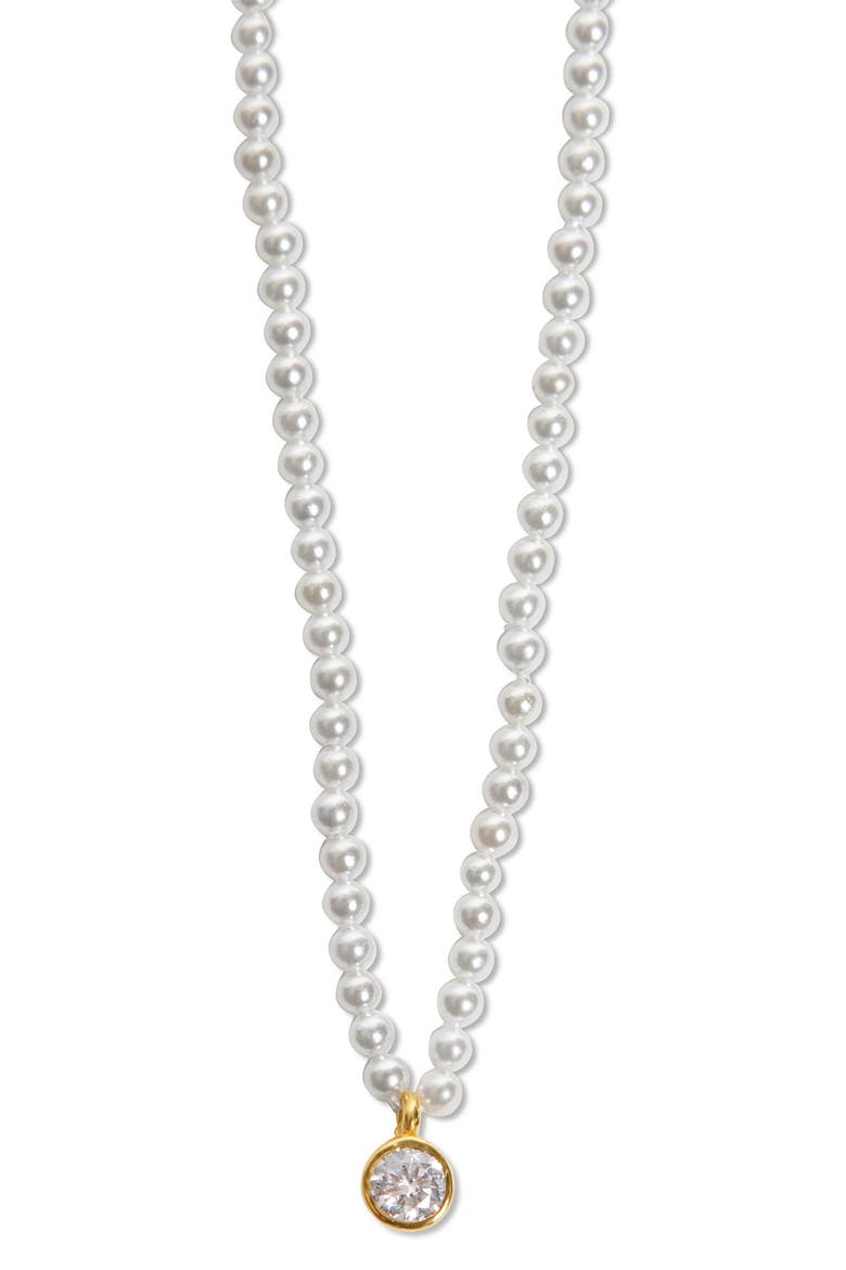 Stone Pendant Beaded Necklace, Alternate, color, GOLD/ IMITATION PEARL