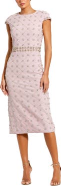 Mac Duggal Women
s Hand Embellished High Neck Cap Sleeve Midi Dress