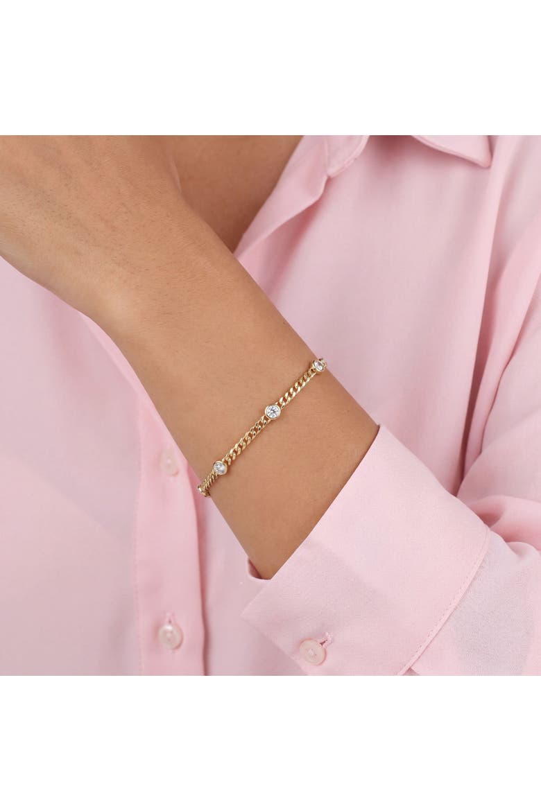 CZ Station Curb Chain Bracelet, Alternate, color, Gold Plated Sterling Silver