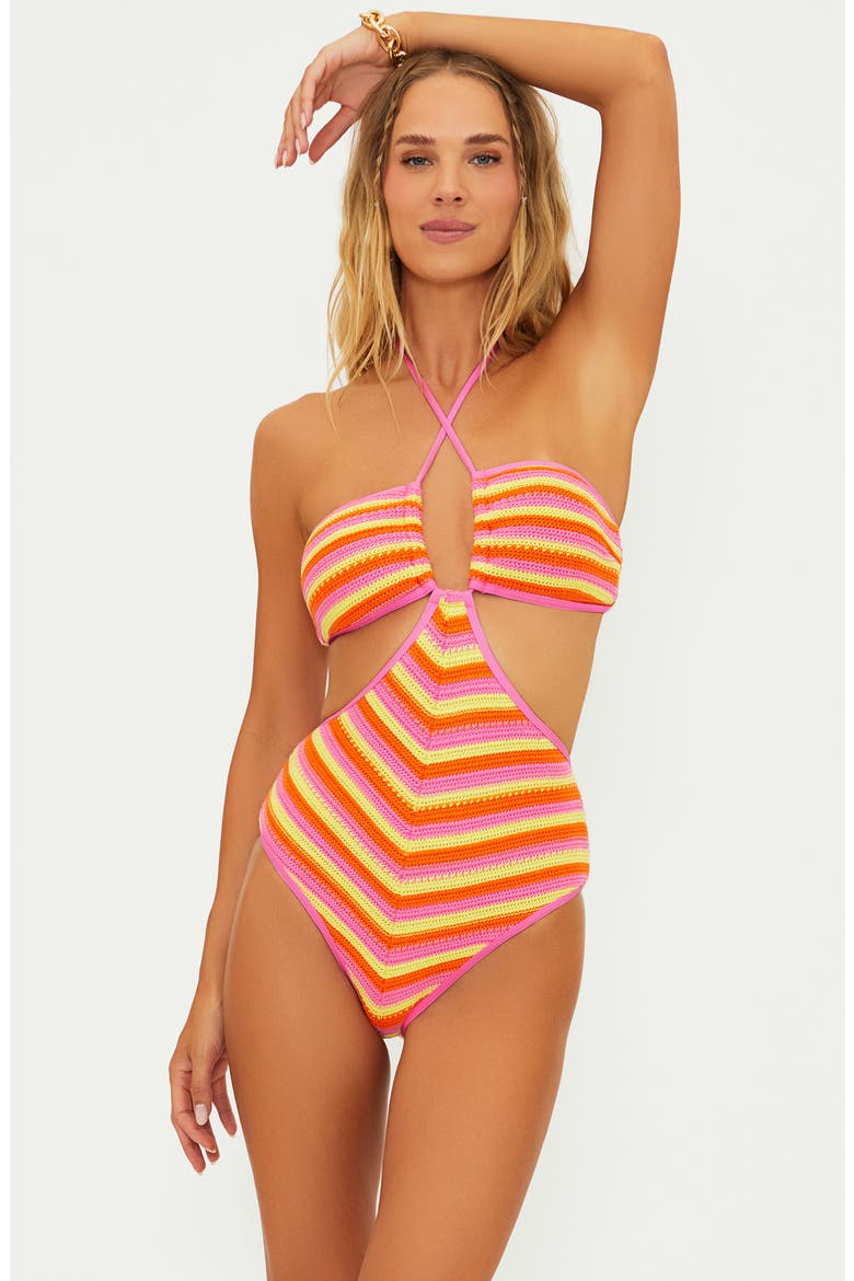Pamela Stripe Cotton Blend One-Piece Swimsuit, Alternate, color, SOLEIL CRO
