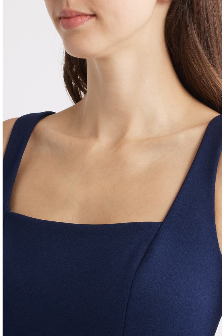 Crepe Peplum Detail Cocktail Midi Dress, Alternate, color, DARK NAVY