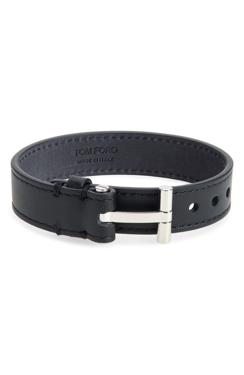 TOM FORD Men's T Buckle Leather Bracelet, Main, color, 1N001 Black
