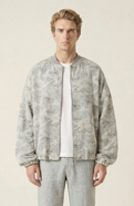 Modenaire Printed Zip Front Elastic Hem Bomber Jacket