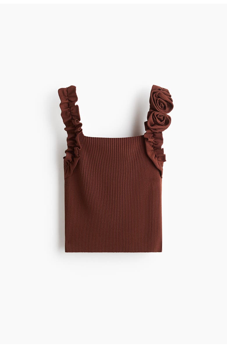 H&M Rose-appliquéd Rib-knit Top, Main, color, Rust Brown