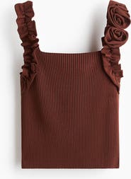 H&M Rose-appliquéd Rib-knit Top