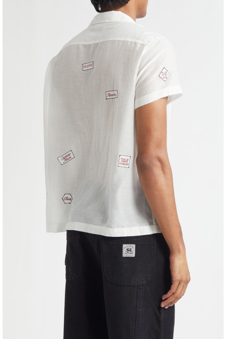 On Air Embroidered Short Sleeve Cotton & Silk Button-Up Shirt, Alternate, color, WHITE