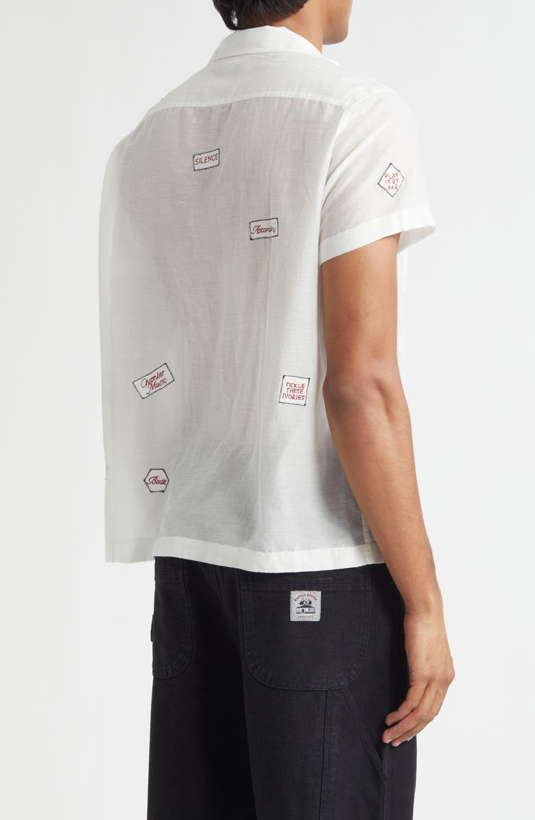 Bode On Air Embroidered Short Sleeve Cotton & Silk Button-Up Shirt, Alternate, color, White