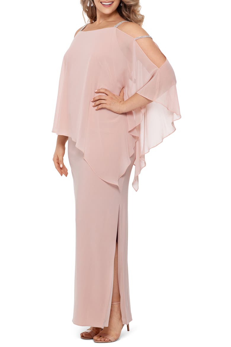 Xscape Chiffon Overlay Split Sleeve Gown, Alternate, color, BLUSH