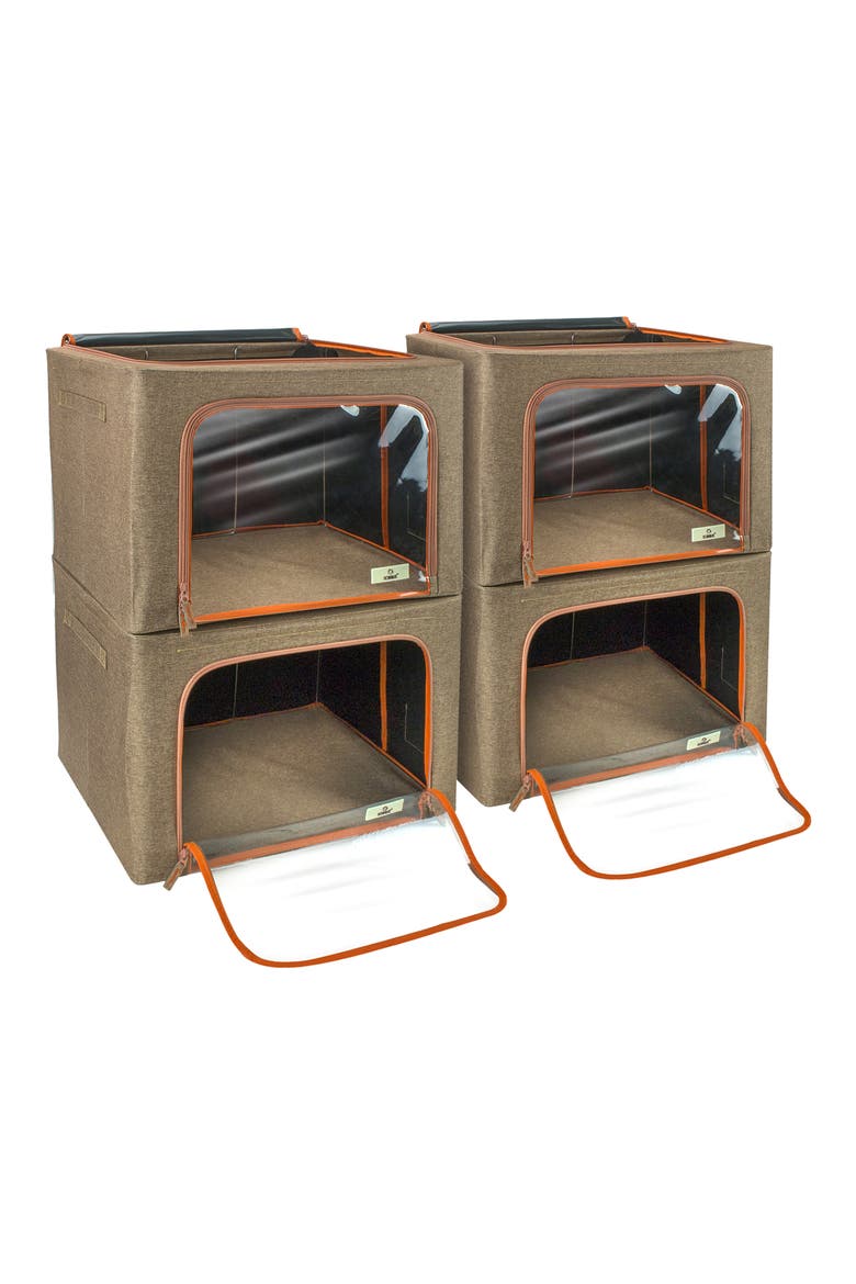 4-Pack Foldable Storage Boxes, Main, color, BROWN
