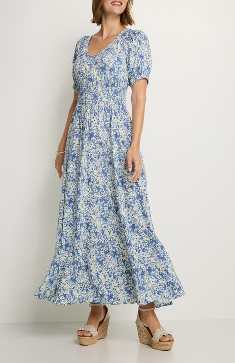 Women's Floral Puff Sleeve Maxi Dress