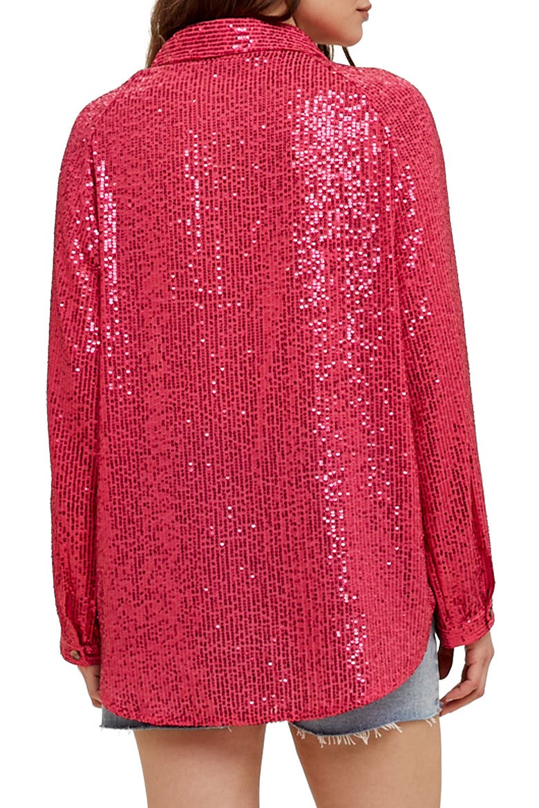 Sequin Button-Up Shirt, Alternate, color, FUCHSIA