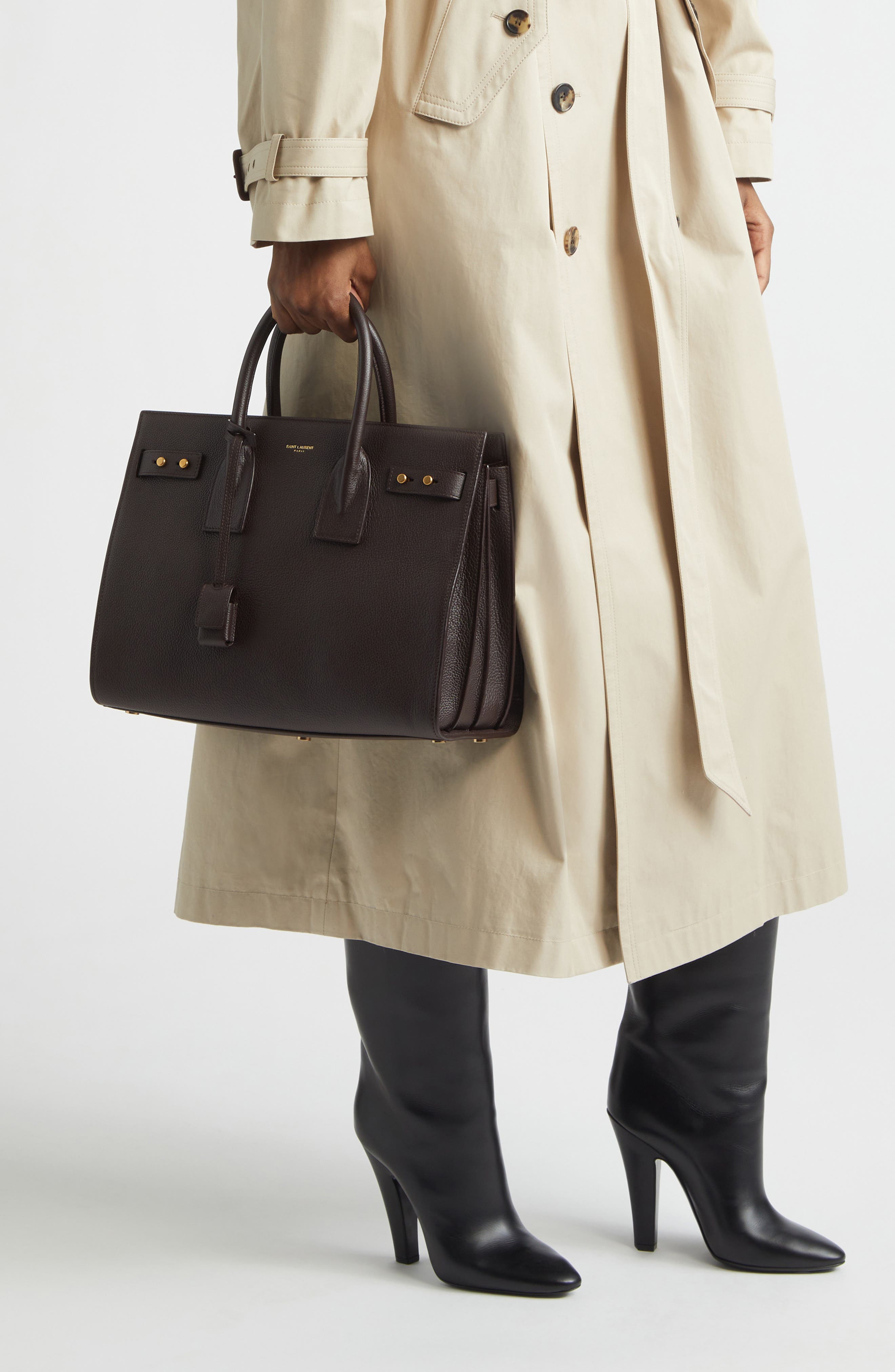 Saint Laurent Small Sac de Jour Leather Top Handle Bag, Alternate, color, Arabica