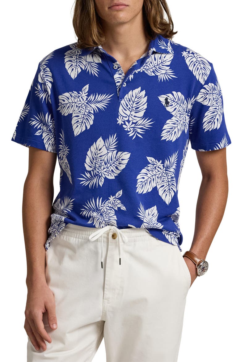 Paradise Frond Print Cotton Knit Polo, Main, color, TROPICAL MONSTERA