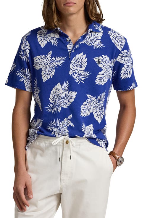 Paradise Frond Print Cotton Knit Polo