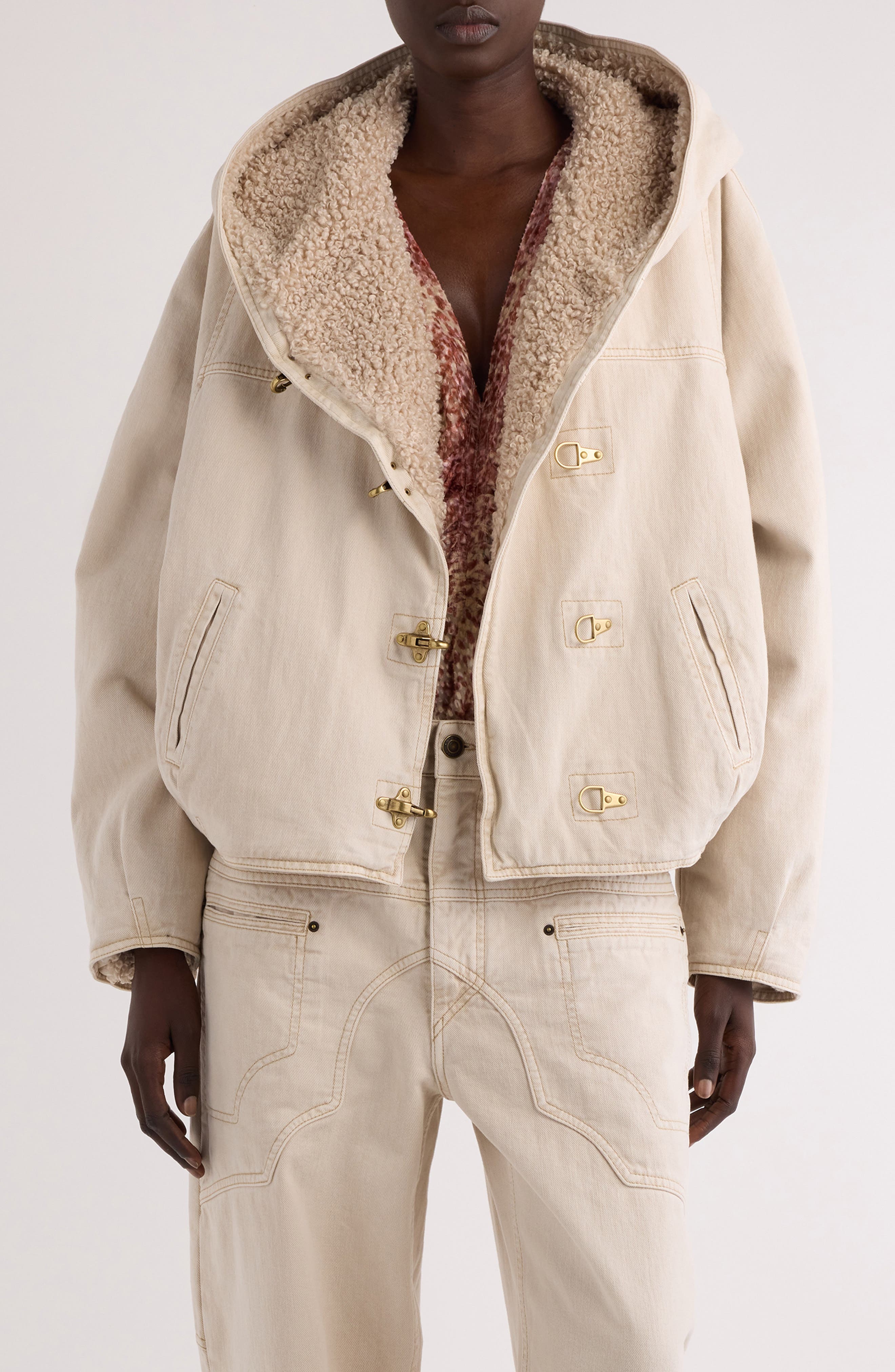 Biane Faux Shearling Lined Denim Hooded Jacket (Women) | Nordstrom