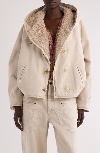 Isabel Marant Biane Faux Shearling Lined Denim Hooded Jacket 