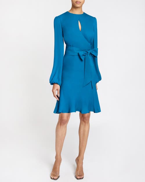 Santorelli Nola Long Sleeve Keyhole Knee-length Dress In Silk Georgette In Aquamarine