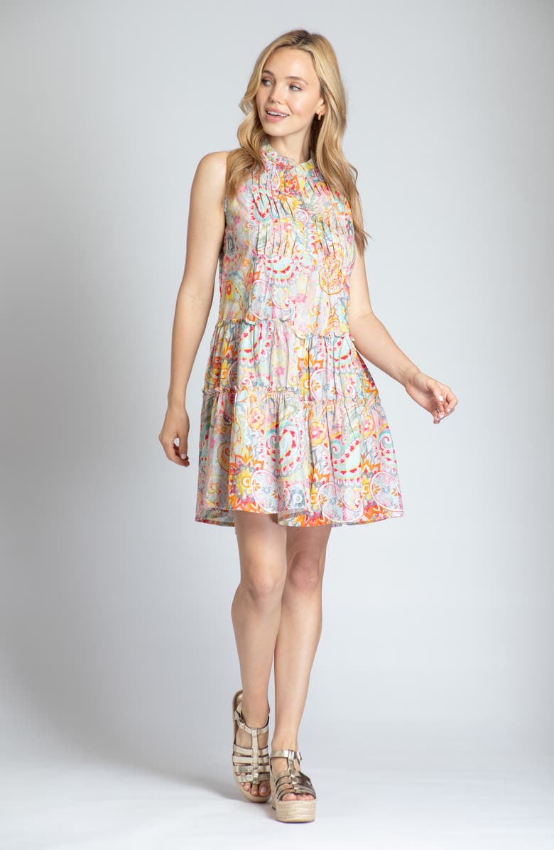 APNY Print Pintuck Sleeveless Babydoll Dress, Alternate, color, Orange Multi