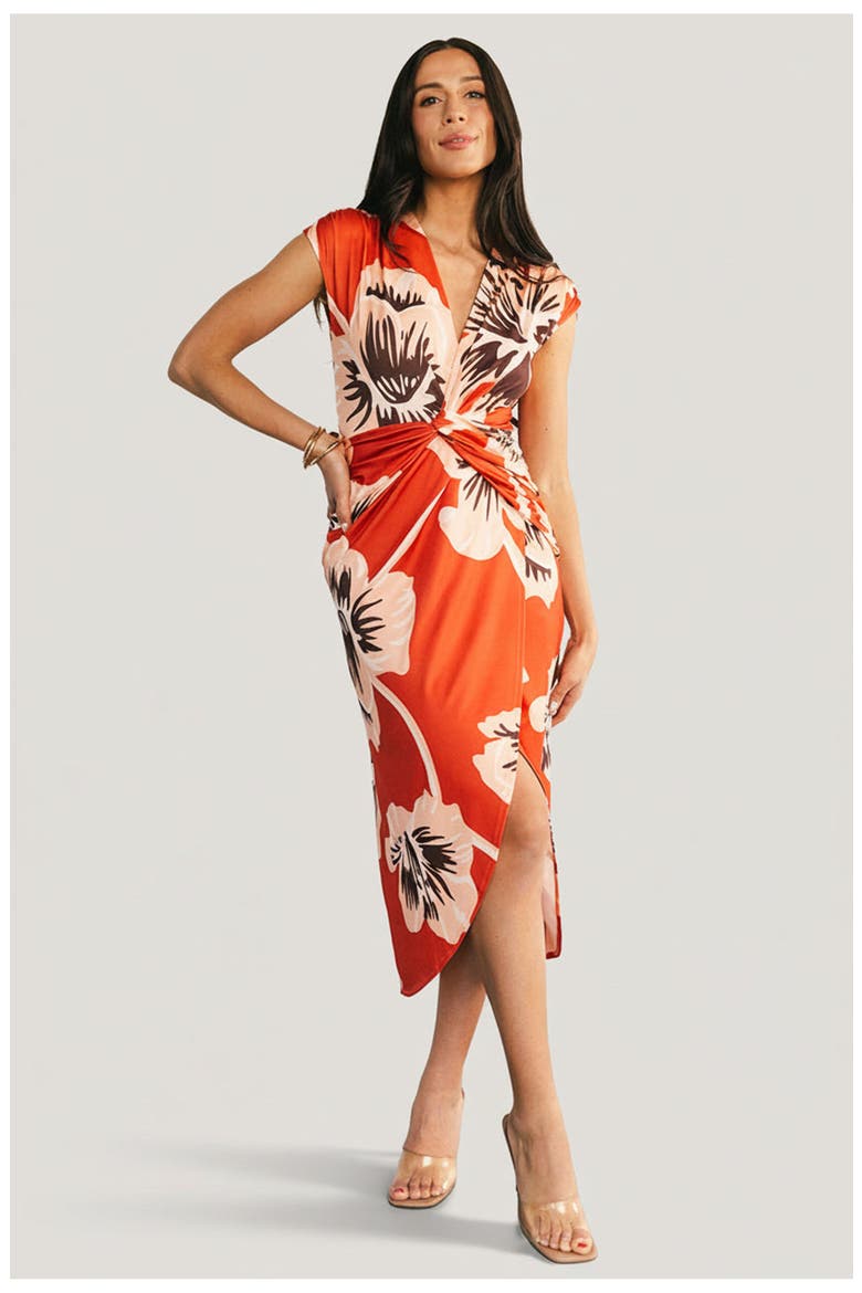 Cascada Twist Midi Dress, Main, color, Sunset Floral