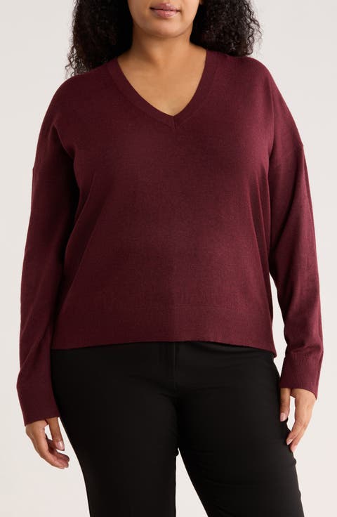 V-Neck Pullover Sweater (Plus)
