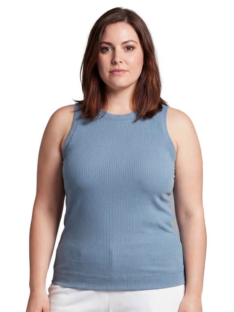 Curvy Basic Ribbed Knit Round Neck Sleeveless Tank Top