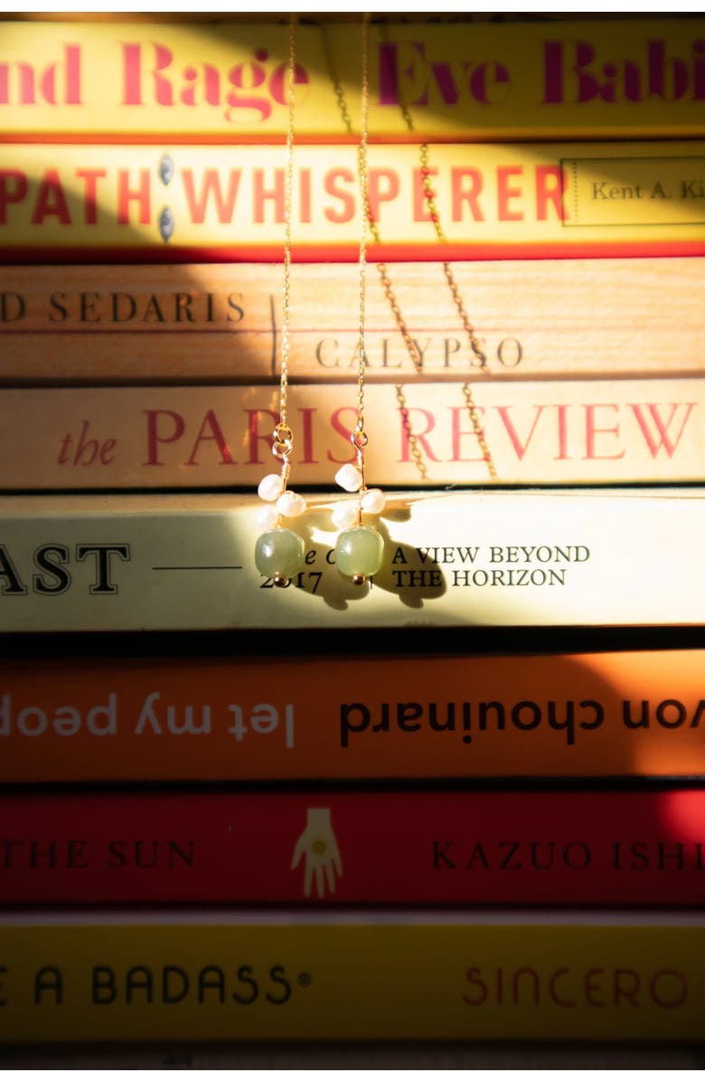 seree Madeleine Jade and freshwater pearl drop earrings, Alternate, color, Light Green