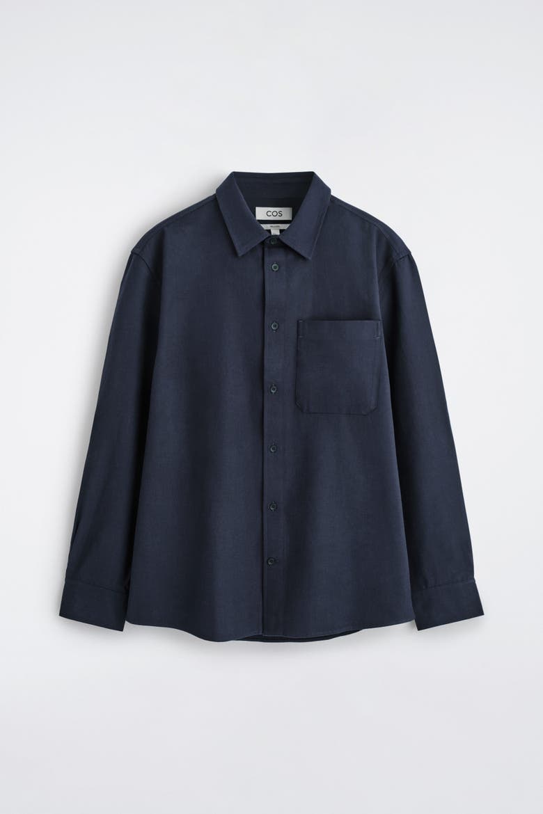 Relaxed Brushed Cotton-blend Shirt, Alternate, color, NAVY