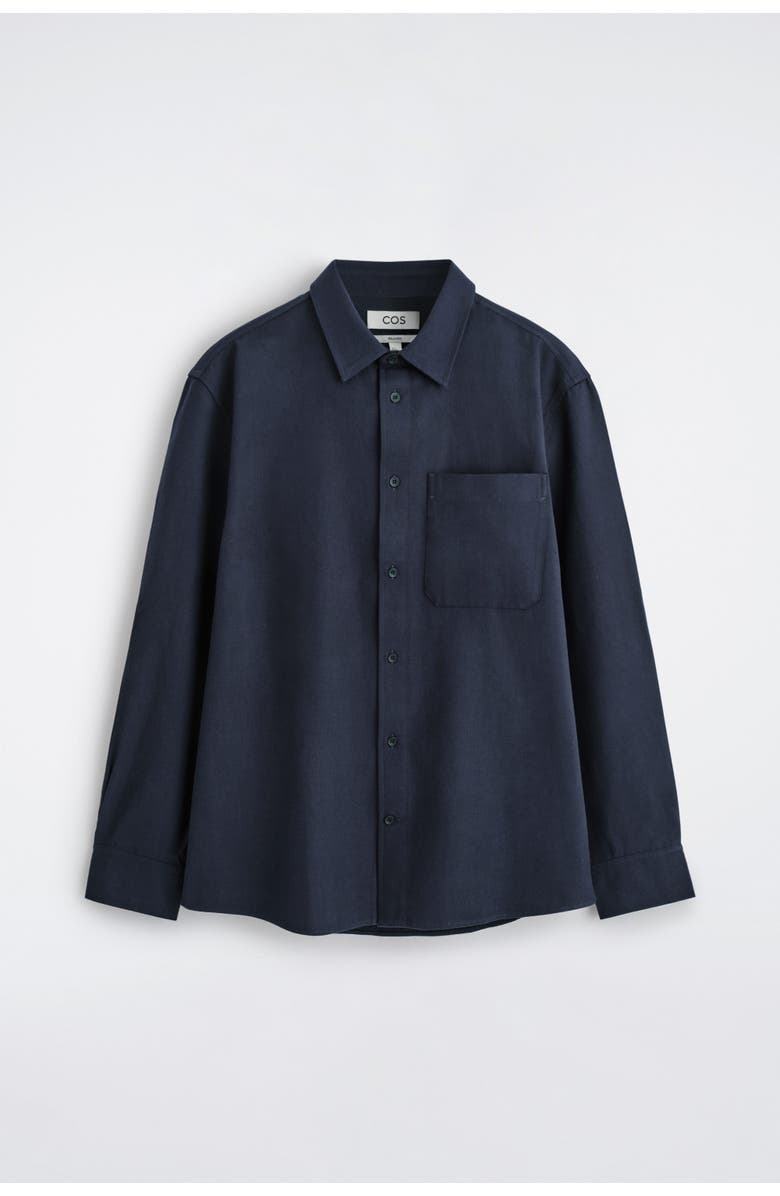 COS Relaxed Brushed Cotton-blend Shirt, Alternate, color, Navy