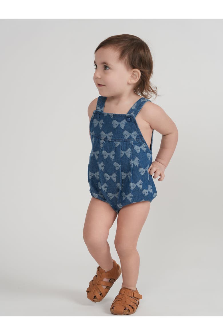Girl Bow Denim Button Bottom Elastic Leg Overall, Alternate, color, Light Denim