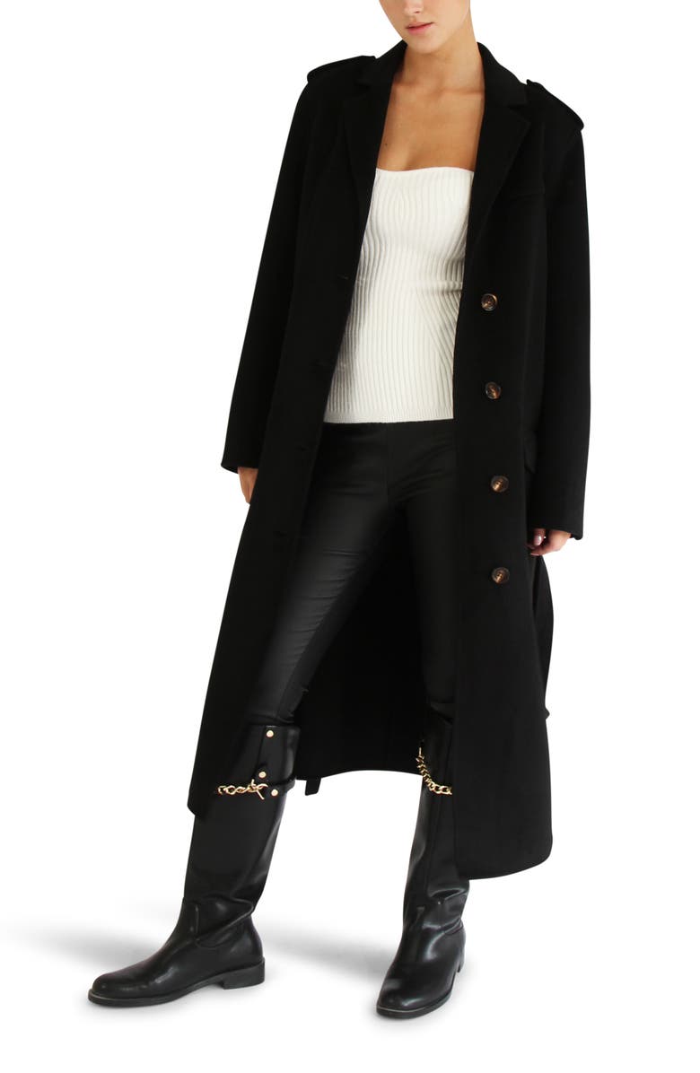 Belle & Bloom Skylilght Longline Wool Blend Coat, Main, color, Black
