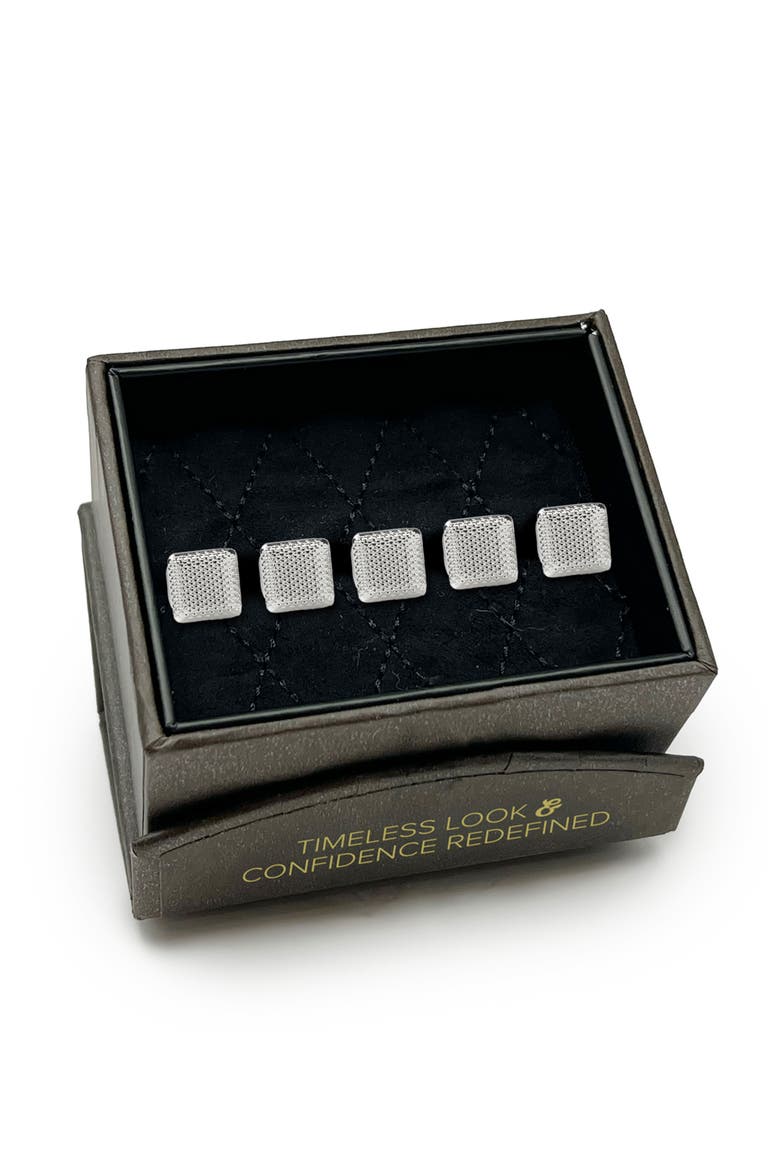 Men's Set of 5 Textured Square Shirt Studs, Alternate, color, SILVER