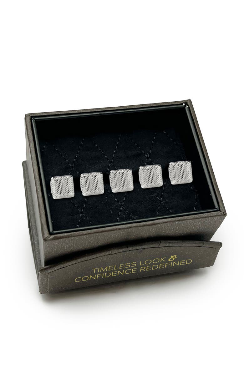 Cufflinks, Inc. Men's Set of 5 Textured Square Shirt Studs, Alternate, color, Silver