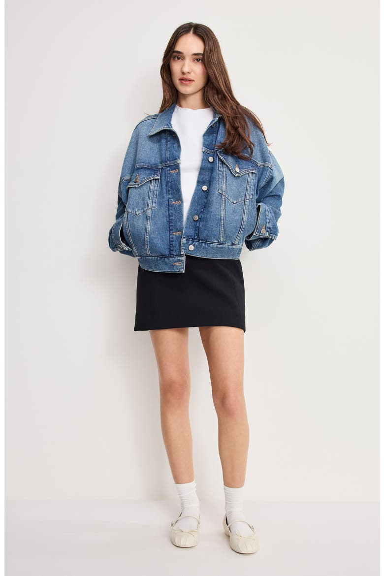 Pleated Denim Trucker Jacket, Alternate, color, INDIGO1032