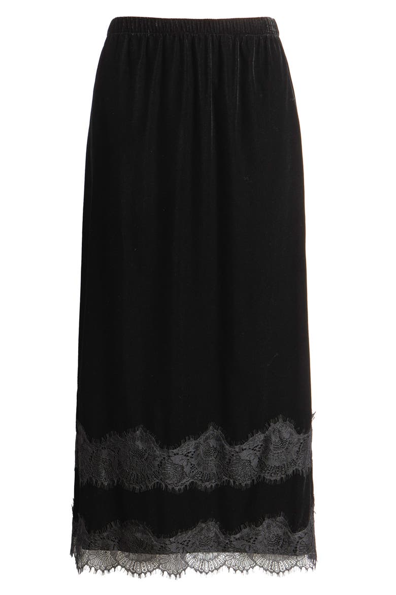 Gracie Lace Detail Velvet Midi Skirt, Alternate, color, BLACK VELVET