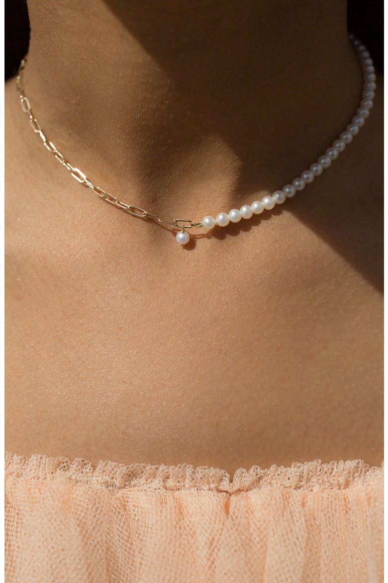 Pearl Chain Link Choker, Alternate, color, YELLOW GOLD/ PEARL