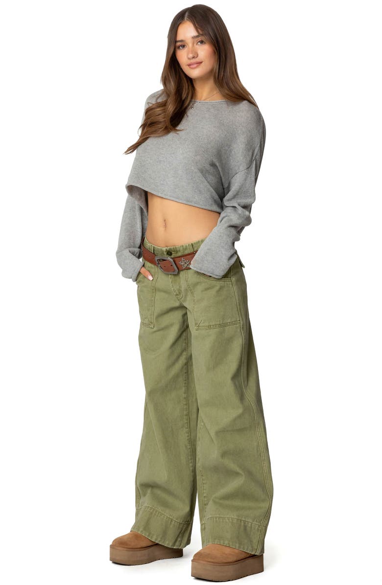 EDIKTED Vivienne Low Rise Baggy Twill Pants, Alternate, color, Olive