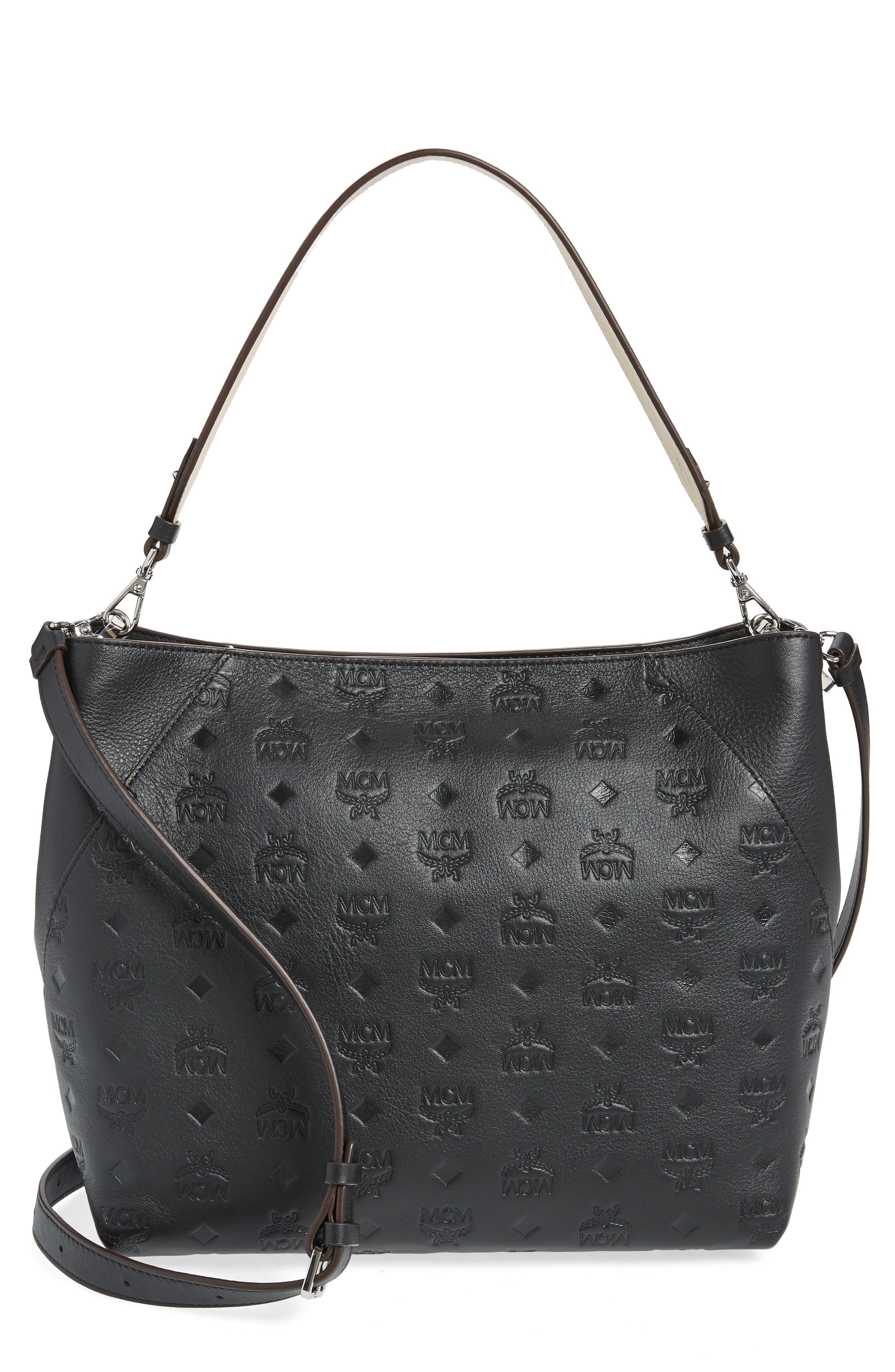 MCM Klara Monogram Leather Hobo, Main, color, 