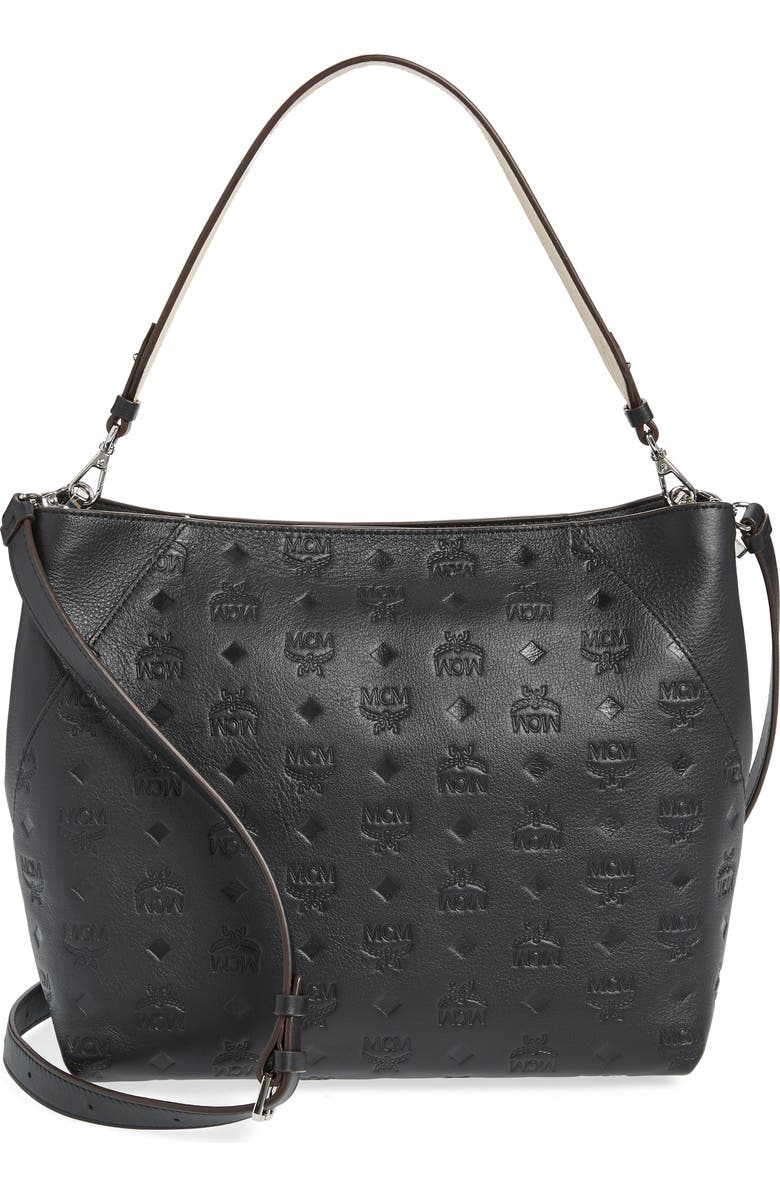 MCM Klara Monogram Leather Hobo, Main, color,