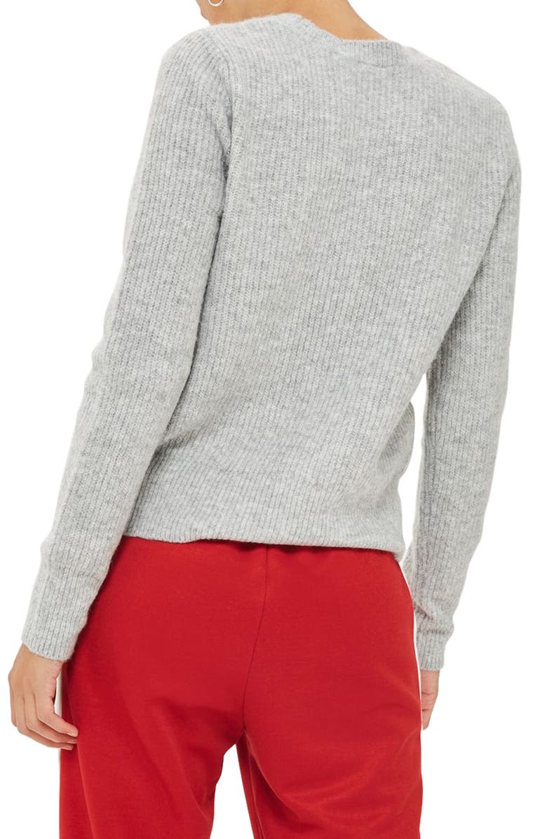Topshop Ribbed Crewneck Sweater, Alternate, color, Grey Marl